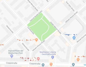 Platz ohne Namen - der Ort des Sommerfestes des Bürgerverein Gohlis e.V. Quelle: Kartendaten @2018 GeoBasis-DE/BKG (@2019), Google