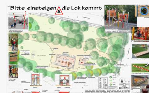 Spielplatz Ludwig-Beck-Straße -Entwurf Lokomotive Quelle: Stadt leipzig, Amt für Stadtgrün und Gewässer, Fotos: Fa. Klettermax GmbH, Domsühl